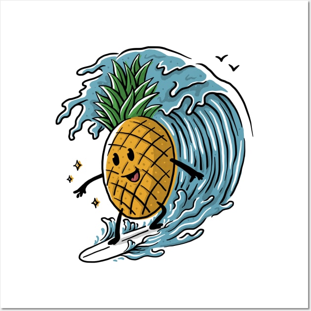 Pineapple Surfing Wall Art by quilimo